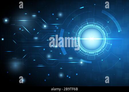 Abstract technology background with hi tech style circle, light beam and circuit pattern. Stock Vector
