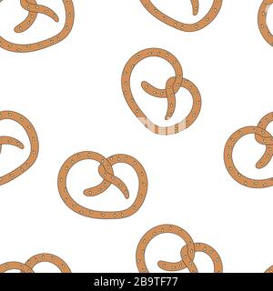 pretzel seamless pattern vector cookie snack bread isolated wallpaper background white. Stock Vector