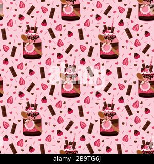 Desert in a jar seamless pattern on pink background. Stock Vector