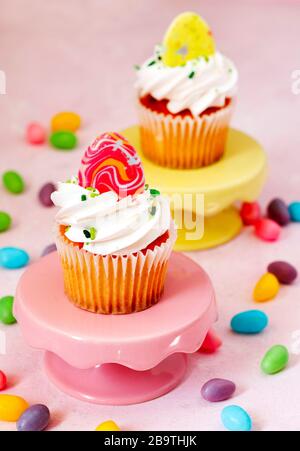 Easter cupcakes on a cake stand Stock Photo