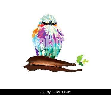 Beautiful colored breasted roller perching on the tree branch Stock Vector