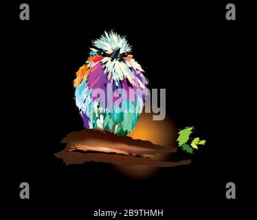 Beautiful colored breasted roller perching on the tree branch Stock Vector