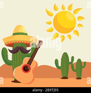 cactus and icons traditional of cinco de mayo Stock Vector