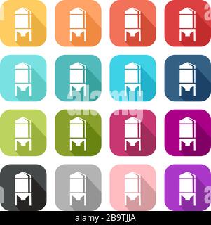 Coloured icons of grain silos for agricultur Stock Photo