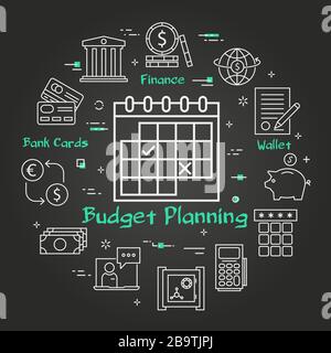 Vector black finance and banking budget planning concept Stock Vector