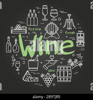 Vector green text Wine on black background Stock Vector
