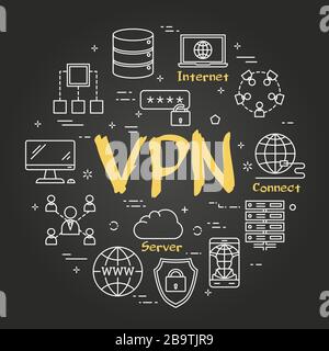 Vector black linear Virtual Private Network Concept Stock Vector