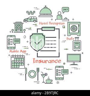 Vector hotel service square concept - Hotel Insurance Paper Stock Vector