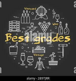 Vector black concept of winemaking with text Best Grades Stock Vector
