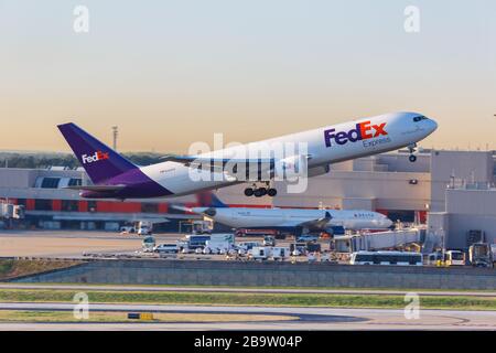 FedEx Boeing 767 Cargo Airplane Taking Off From Anchorage. Aircraft To ...