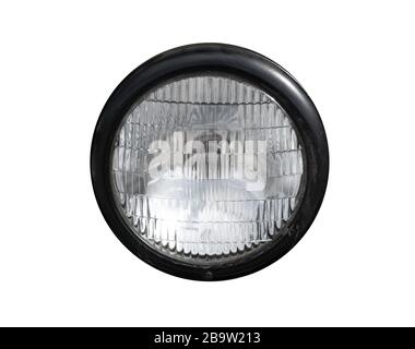 Round headlight of an old-timer car isolated on white background Stock Photo