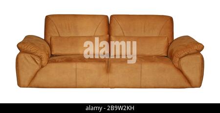 Soft brown leather sofa furniture isolated on white Stock Photo