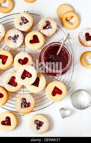 Traditional Linzer cookie with strawberry jam, top view Stock Photo