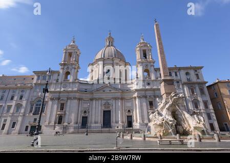 Rome, Italy-12 Mar 2020: Popular tourist spot Piazza Navona is empty following the coronavirus confinement measures put in place by the governement, R