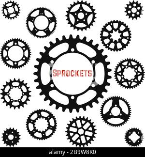 Vector set of silhouettes of the gear wheels and sprockets Stock Vector