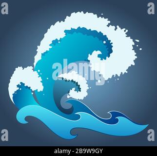 hand drawn ocean wave with foam, drops and splashes, isolated vector illustration Stock Vector
