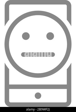 Smartphone with neutral face in speech bubble line icon. Client ...