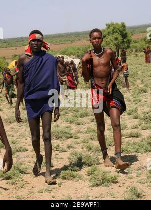 Africa, Ethiopia, Omo Valley, Daasanach tribe man with traditional headdress Stock Photo