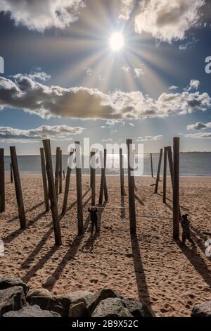 Hjerting Beach in Esbjerg at a sunny spring day, Denmark Stock Photo