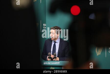 Minister for Health Simon Harris during the launch of a public information booklet on coronavirus at Government Buildings in Dublin. Stock Photo