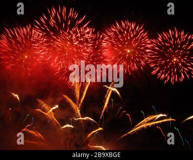 Beautiful traditional fireworks during the pyrotechnics local village festival in Mqabba, Malta Stock Photo