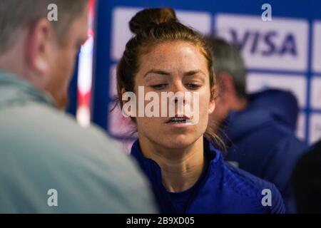 Harrison, United States Of America. 07th Mar, 2020. HARRISON. USA. MAR 07: Kelley O'Hara of the USA interview during the 2020 SheBelieves Cup Women's International media activities of the USA ahead of the friendly against Spain at Red Bull Arena in Harrison, NJ, USA. ***No commericial use*** (Photo by Daniela Porcelli/SPP) Credit: SPP Sport Press Photo. /Alamy Live News Stock Photo