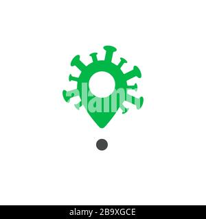Virus location icon, pin to infected area indicate on map. Infection place pointer, flat point template. Marker for medical infographics, research and Stock Vector