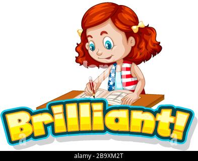 Font design for word brilliant with cute girl writing illustration Stock Vector