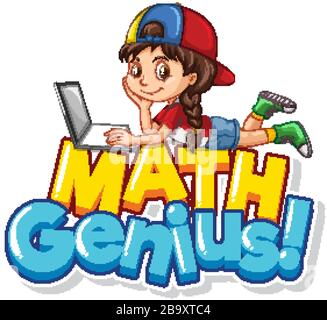 Font design for word math genius girl working on computer illustration Stock Vector