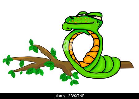 Premium Vector, Cartoon green snake on tree branch