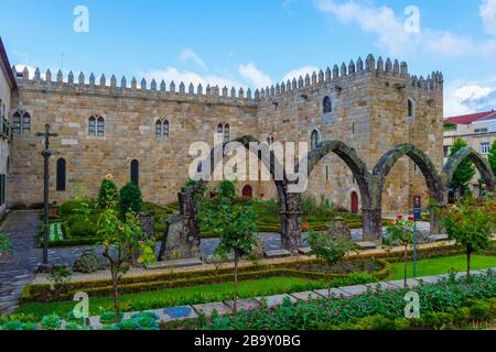 Santa Barbara garden near the walls of the Old Palace of the Archbishops, Braga, Minho, Portugal Stock Photo