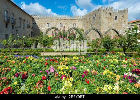 Santa Barbara garden near the walls of the Old Palace of the Archbishops, Braga, Minho, Portugal Stock Photo