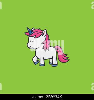 baby unicorn with pink mane and tail vector illustration for Unicormn Day on April 9th. Fairy tale character color symbol. Stock Vector