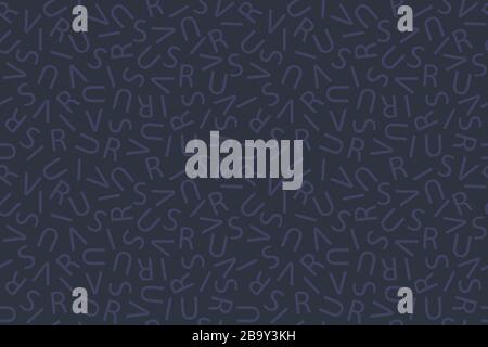 Virus. A seamless pattern of the letters of the word 'virus'; typographic background. Variation in dark gray, smaller letters. Stock Vector