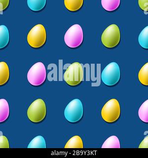 Multi-colored Easter eggs with hard shadows on a blue background Stock Vector