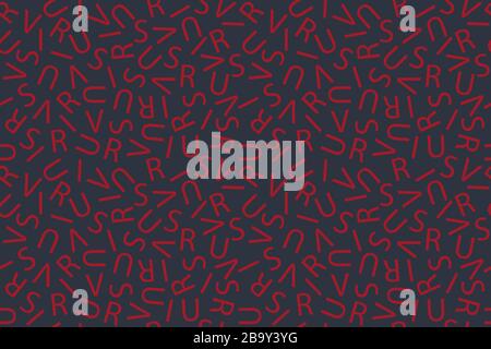 Virus. A seamless pattern of the letters of the word 'virus'; typographical background. Variation in gray and red, smaller letters. Stock Vector