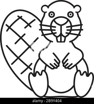 Beaver character vector line icon for Beaver Day on Apr 7th. Cute mammal outline symbol. Stock Vector