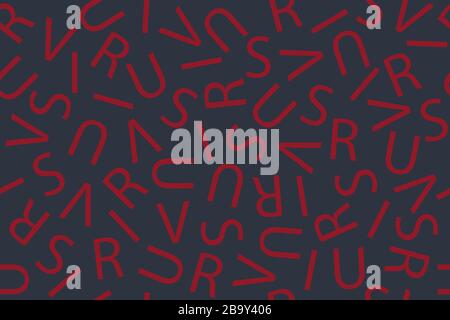 Virus. A seamless pattern of the letters of the word 'virus'; typographical background. Variation in gray and red, smaller letters. Stock Vector