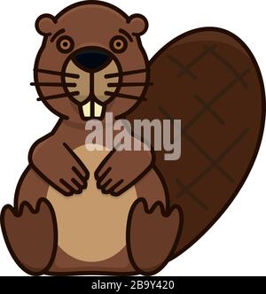 Beaver character isolated vector illustration for Beaver Day on Apr 7th. Cute mammal symbol. Stock Vector