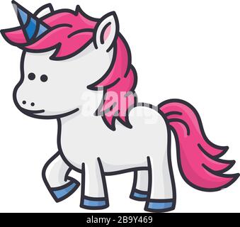 baby unicorn with pink mane and tail isolated vector illustration for Unicorn Day on April 9th. Fairy tale character color symbol. Stock Vector