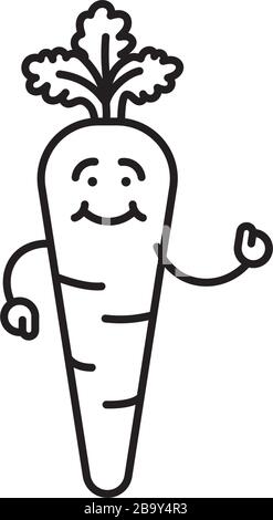 Carrot cartoon character vector line icon. Healthy vegetable outline  symbol Stock Vector
