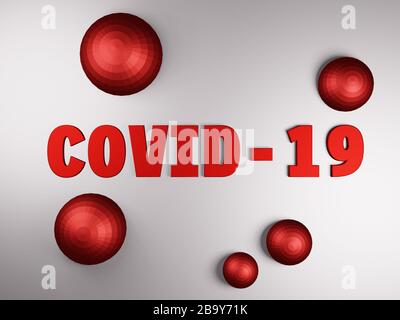Illustration to raise awareness of Covid-19 Coronavirus pandemic, 3D Render, conceptual, flat lay view from directly above Stock Photo