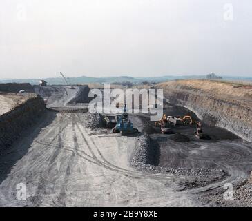 Opencast mining site in Derbyshire, in 1991, East Midlands, UK Stock Photo