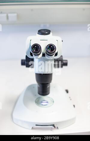 Laboratory microscope isolated on white close up Stock Photo
