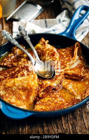 Traditional crepes with maple syrup Stock Photo