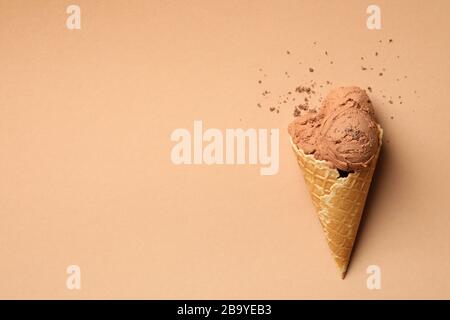 Ice cream on craft background, space for text Stock Photo