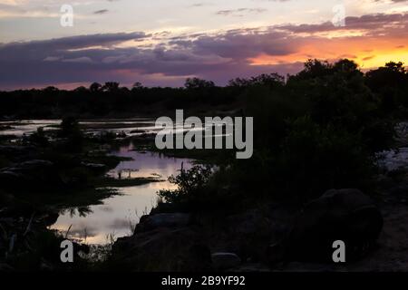 Sunset over the Olifants River in Kruger National Park Stock Photo