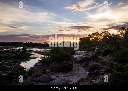 Sunset over the Olifants River in Kruger National Park Stock Photo