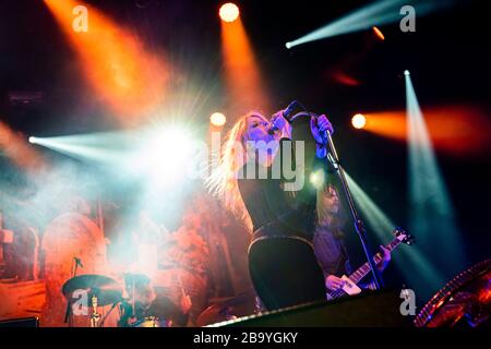 Bergen, Norway. 24th, August, 2019. The international heavy metal band Lucifer performs a live concert at USF Verftet during the Norwegian heavy metal festival Beyond the Gates 2019 in Bergen. Here vocalist Johanna Sadonis is seen live on stage. (Photo credit: Gonzales Photo - Jarle H. Moe). Stock Photo