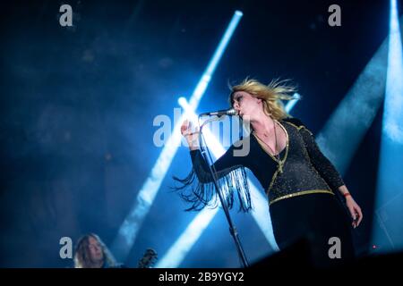 Bergen, Norway. 24th, August, 2019. The international heavy metal band Lucifer performs a live concert at USF Verftet during the Norwegian heavy metal festival Beyond the Gates 2019 in Bergen. Here vocalist Johanna Sadonis is seen live on stage. (Photo credit: Gonzales Photo - Jarle H. Moe). Stock Photo